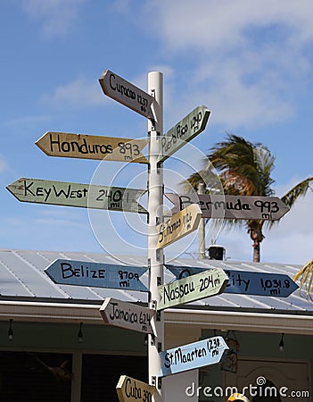 Signpost at The Sailfish Marina Resort in West Palm Beach, Florida Editorial Stock Photo