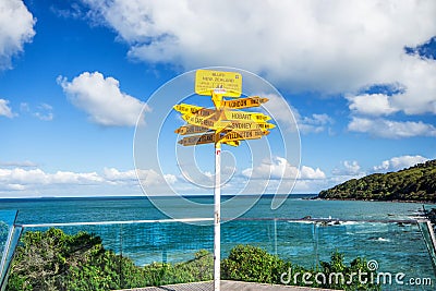 Signpost in the Stirling Point - world distances measured from t Stock Photo