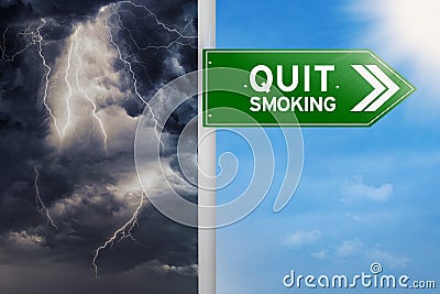 Signpost to choose quit smoking Stock Photo