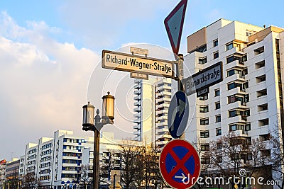 Signpost with waymark in Berlin Stock Photo