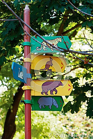 Signpost at the zoo Stock Photo