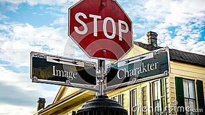 Signposts the direct way to Character versus Image Stock Photo