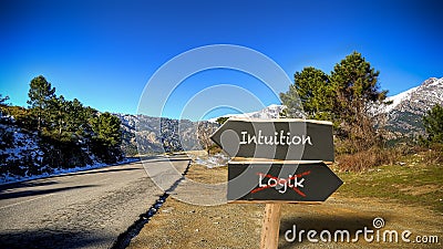 Signposts the direct way to intuition versus logic Stock Photo