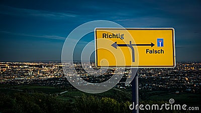 Signposts the direct way to right versus wrong Stock Photo