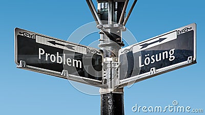 Signposts the direct way to solution versus to problem Stock Photo