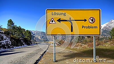 Signposts the direct way to solution versus to problem Stock Photo