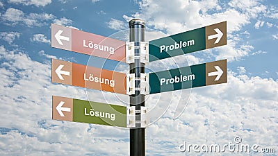 Signposts the direct way to solution versus to problem Stock Photo