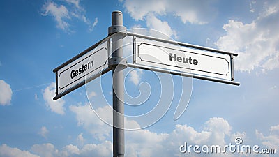 Signposts the direct way to today versus yesterday Stock Photo