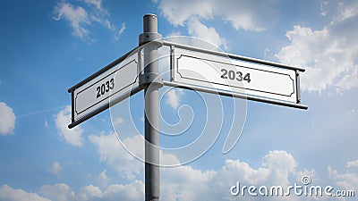 Signposts the direct way to 2033 versus 2032 Stock Photo