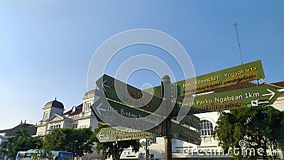signposts for directions in the Jogjakarta area, Indonesia Stock Photo
