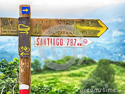 Signs on Camino de Santiago Stock Photo