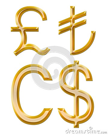 Signs of currencies: pound, Canadian dollar, lire Stock Photo