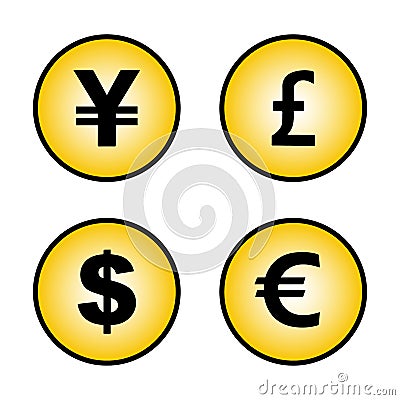 Signs of currencies yen pound dollar Euro Stock Photo