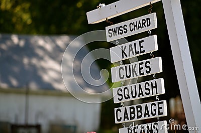 The signs of a farm stand in NH Stock Photo