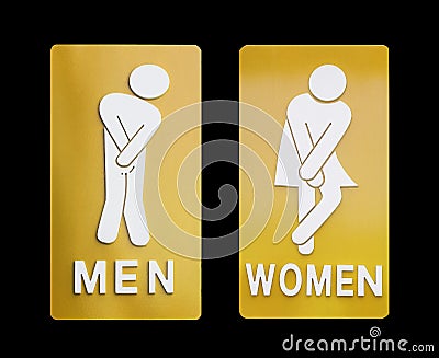 Signs female and male bathroom on black background. Stock Photo