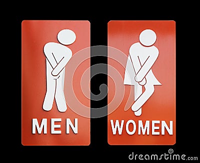 Signs female and male bathroom on black background. Stock Photo