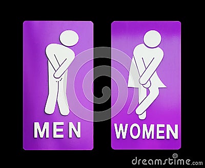 Signs female and male bathroom on black background. Stock Photo