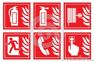 Signs for fire safety Vector Illustration