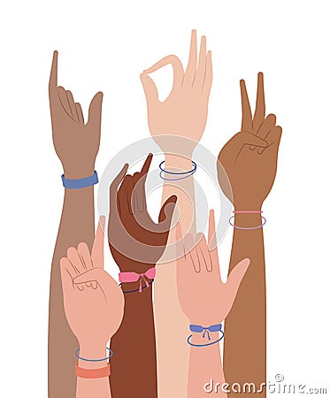 Signs hands with wristbands vector design Vector Illustration