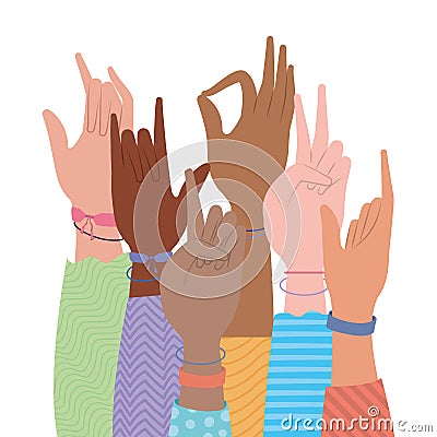 Signs hands with wristbands vector design Vector Illustration