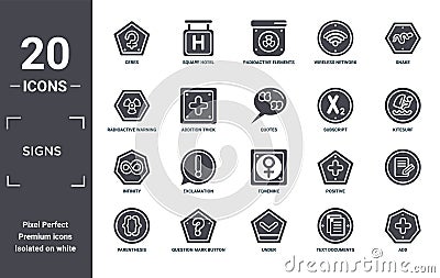 signs icon set. include creative elements as ceres, snake, subscript, femenine, question mark button, infinity filled icons can be Vector Illustration