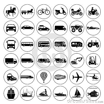 Signs presenting different means of transportation Vector Illustration