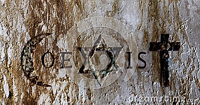 Signs and religious symbols of the Coexist movement Stock Photo