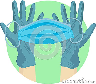 Signs of resistance against a corona virus pandemic. Doctor`s gloves Stock Photo