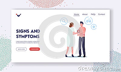 Signs and Symptoms Landing Page Template. Dermatology Medicine Sickness Treatment, Health Care. Skin Inflammation Vector Illustration