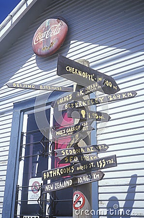 Signs to everywhere in Mendocino County, CA Editorial Stock Photo