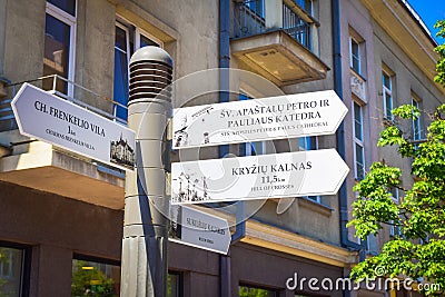 Signs for tourists in Siauliai city, Lithuania. Travel sightseeing baltics. Editorial Stock Photo