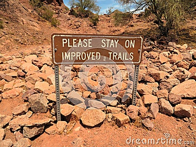 Trail sign at Hole in the Rock, Papago Park, Phoenix, Arizona Stock Photo