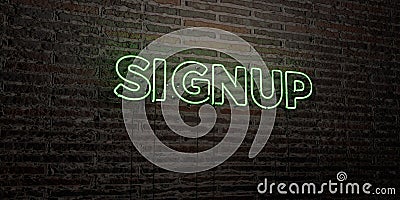 SIGNUP -Realistic Neon Sign on Brick Wall background - 3D rendered royalty free stock image Stock Photo