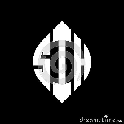 SIH circle letter logo design with circle and ellipse shape. SIH ellipse letters with typographic style. The three initials form a Vector Illustration