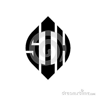 SIH circle letter logo design with circle and ellipse shape. SIH ellipse letters with typographic style. The three initials form a Vector Illustration