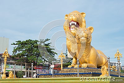 Golden Lion statue in Sihanoukville, Cambodia Editorial Stock Photo