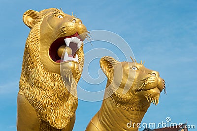 Golden Lion statue in Sihanoukville, Cambodia Editorial Stock Photo