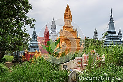 SIHANOUKVILLE CAMBODIA, JUNE 26, 2015: Wat Krom Pagodas old beautiful garden in cemetery on June 26, 2015 Stock Photo