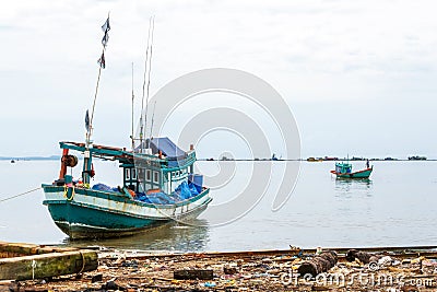 Cambodian fishing boats in Sihanoukville, Cambodia Editorial Stock Photo