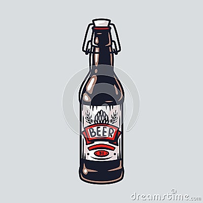 Sihluette of beer bottle with cap and label Vector Illustration