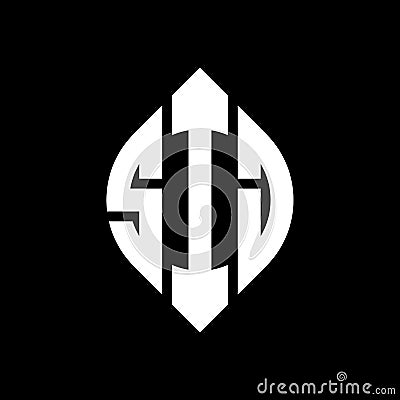SIJ circle letter logo design with circle and ellipse shape. SIJ ellipse letters with typographic style. The three initials form a Vector Illustration