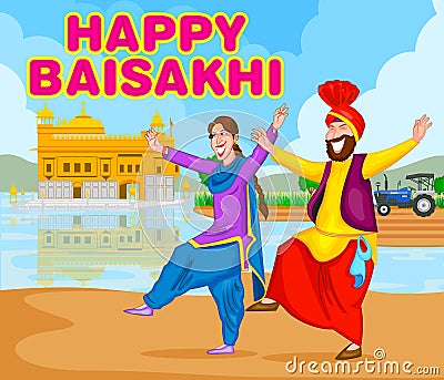 Sikh doing Bhangra, folk dance of Punjab, India Vector Illustration