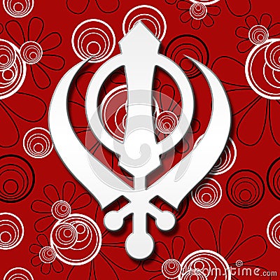 Sikh Symbol Red Black Floral Stock Photo