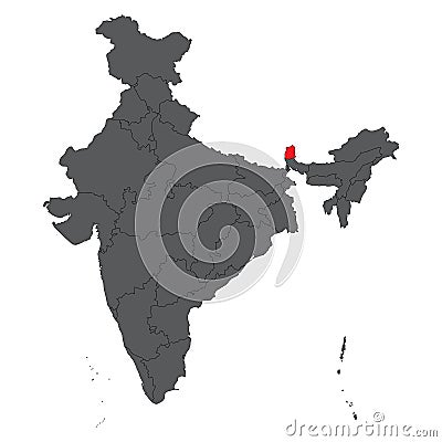 Sikkim red on gray India map vector Vector Illustration