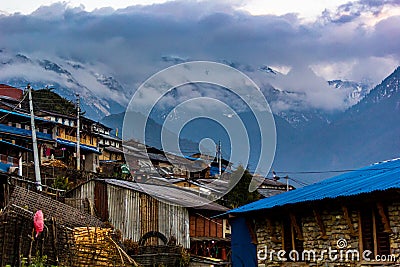 Sikles, Nepal . View of mountains and local houses Stock Photo