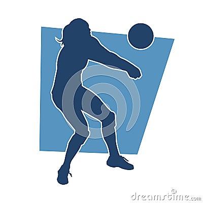 Silhouette of a female volley athlete in action pose. Vector Illustration