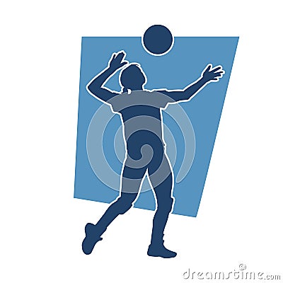 Silhouette of a female volley athlete in action pose. Vector Illustration