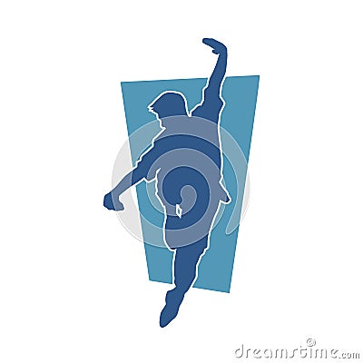 Silhouette of a man in oriental martial art pose. Vector Illustration