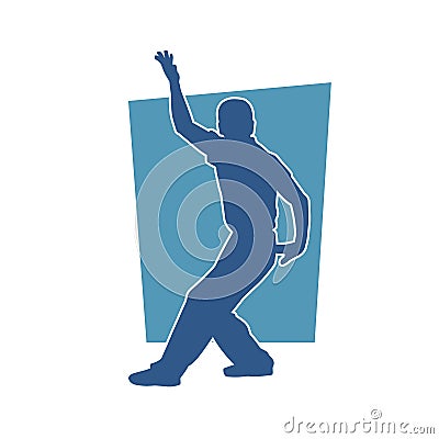 Silhouette of a man in oriental martial art pose. Vector Illustration