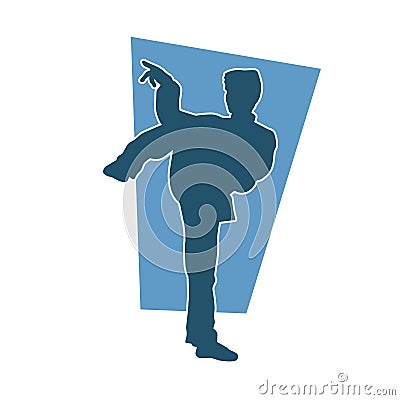 Silhouette of a man in oriental martial art pose. Vector Illustration